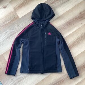 Adidas Black and Pink Hooded Jacket | girls M 10/12 | winter fall fleece coat
